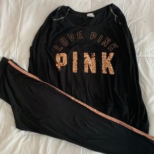 PINK Victoria’s Secret Rose Gold Sequined Matching Set, Size M